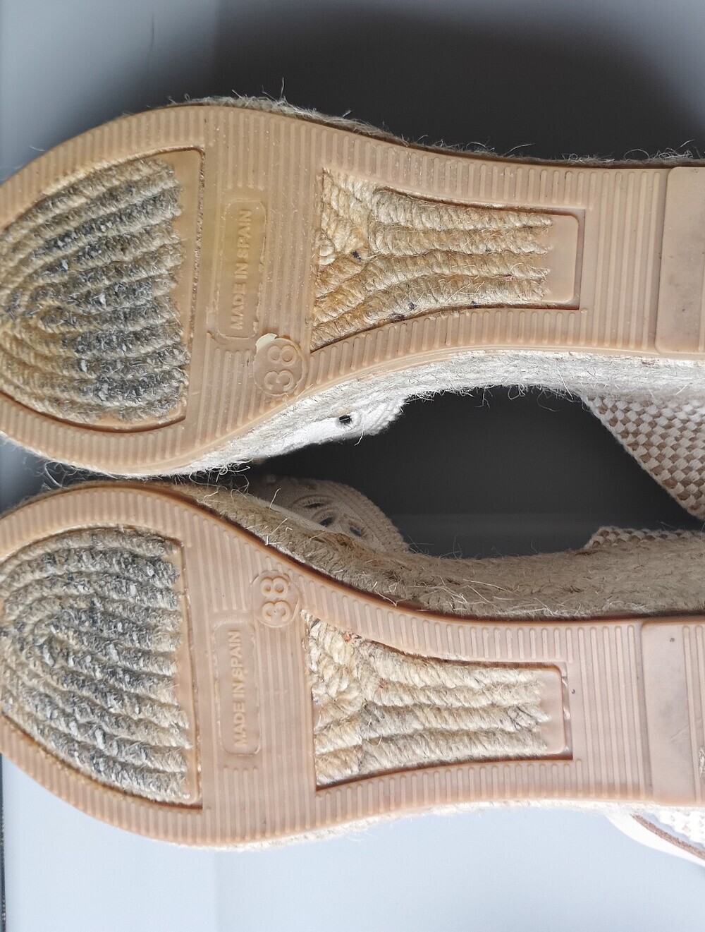 Cream-colored Maypol Beige Eyelet Canvas Espadrille Wedge Sandals Made in Spain - Picture 12 of 16